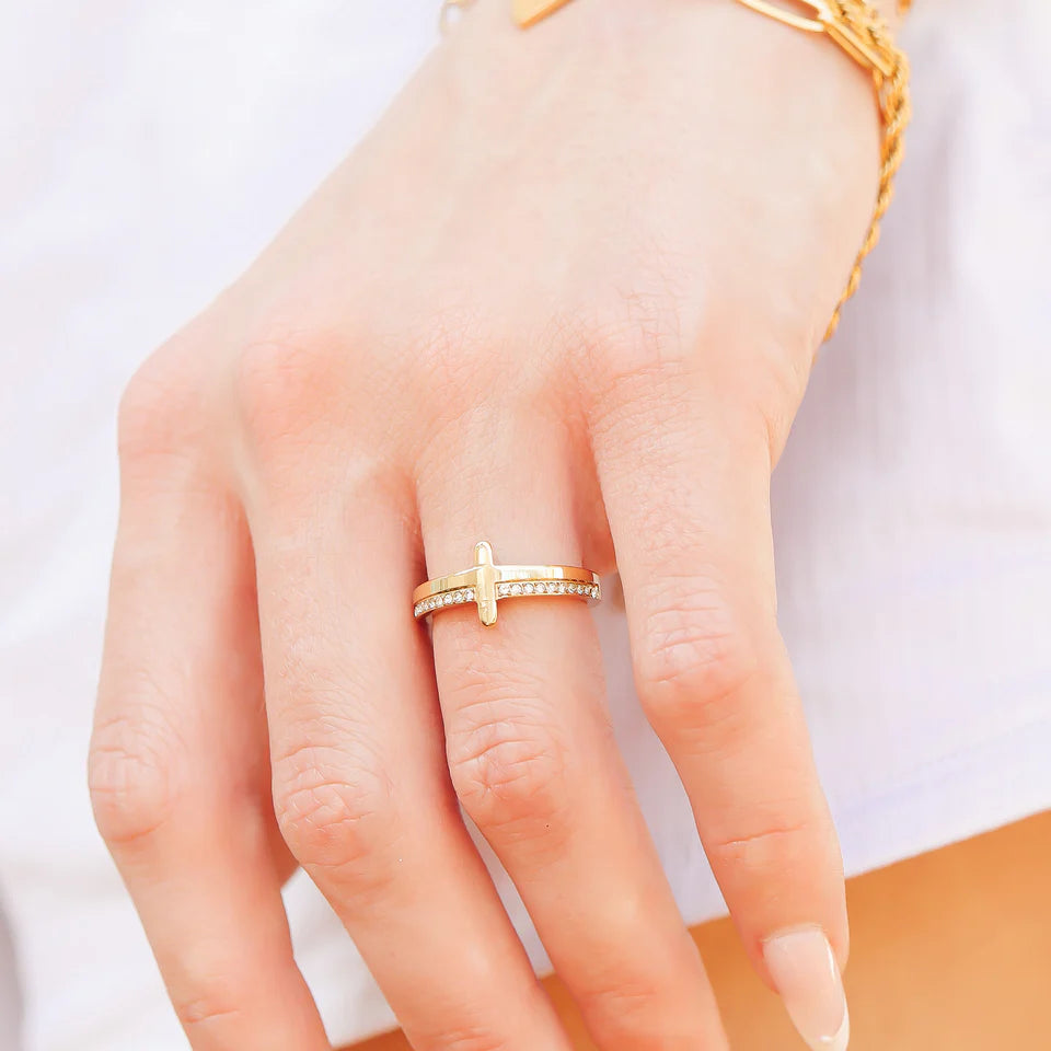 Cross Engraved Stacking Ring