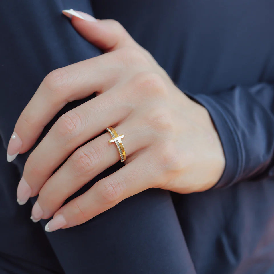 Cross Engraved Stacking Ring