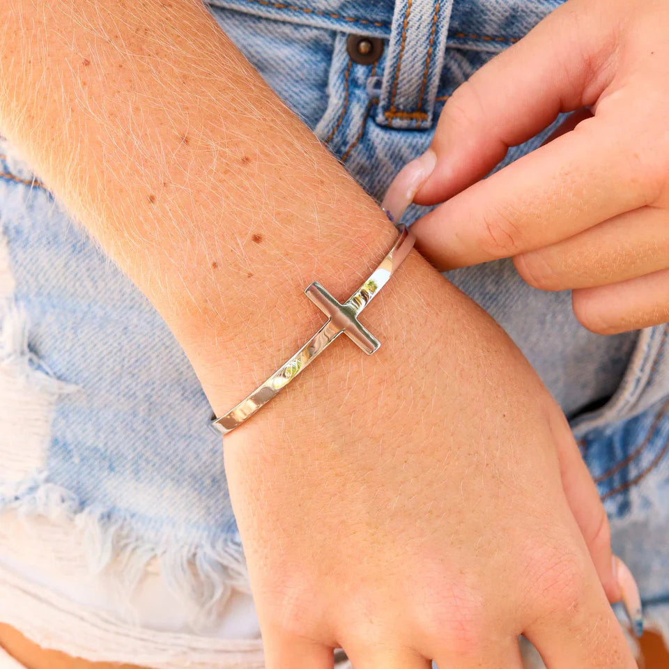 Cross Cuff Bracelet Engraved