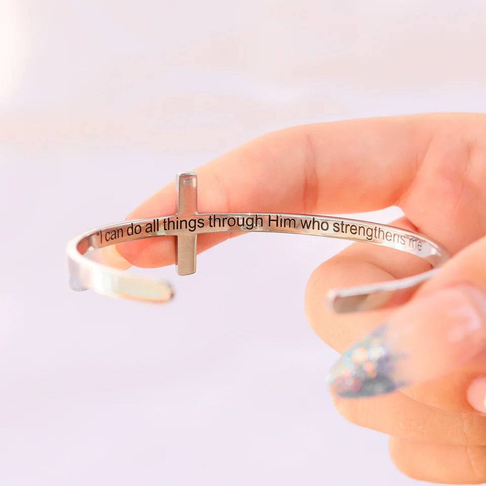 Cross Cuff Bracelet Engraved